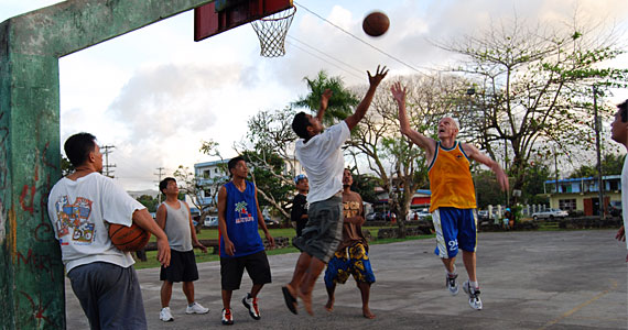 fxh-basketball An old codger playing basketball. Translation into modern terms for those who need it: “A senior following his denial of the aging process by feeding his compulsion for basketball."